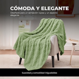 Foto 2 | Foto 2 | Cobertor Cobija Squares Yellow Mellow Matrimonial Suave con Relieve Ligera Tamaño 200x150cm Verde