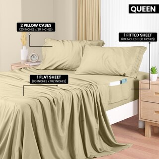 Foto 2 | Foto 2 | Juego De Sábanas Utopia Bedding Queen Soft De Microfibra, 4 Piezas, Color Beige - Venta Internacional.