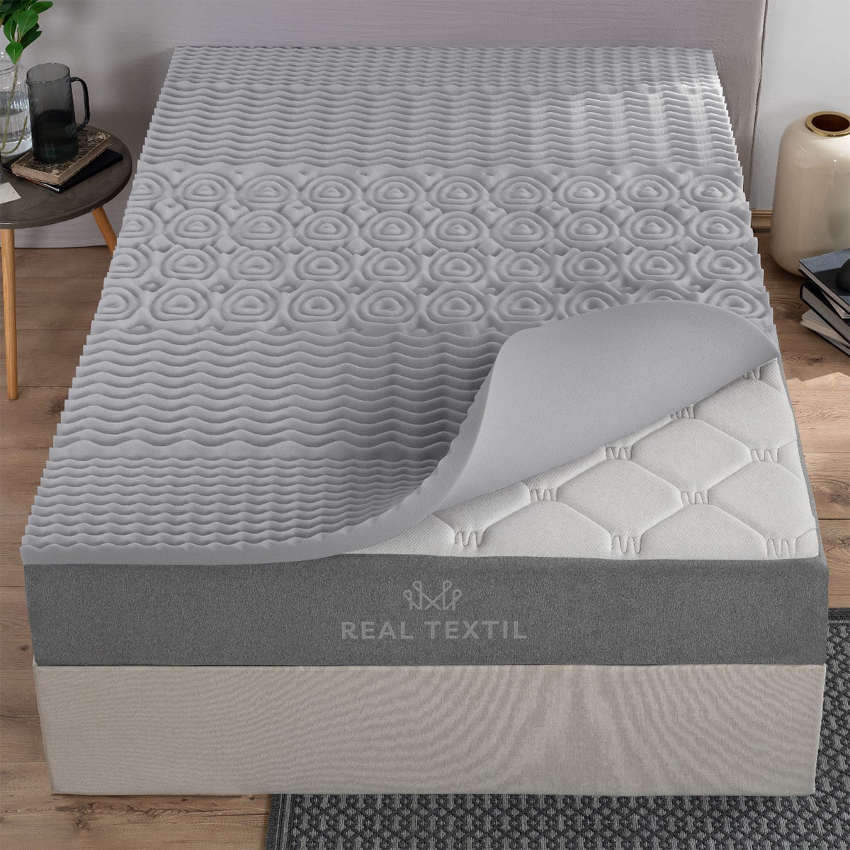 Colchoneta Topper Cm Memory Foam Individual Gris Real Textil