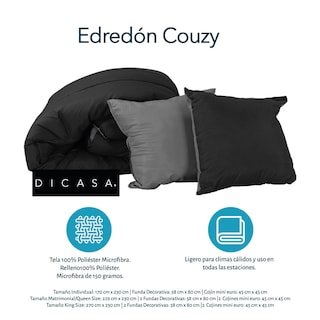 Foto 6 | Foto 6 | Couzy Set De Edredon Doble Vista. Incluye: Funda (1) Y Cojin Doble Vista (1) Microfibra-150 Gramos Negro-gris Oxford Individual