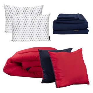 Foto 1 | Foto 1 | Set de Edredón Dicasa Couzy Dos Vistas Rojo y Azul Marino Queen Size + Sábanas Softy Azul + 2 Almohadas 2-pack