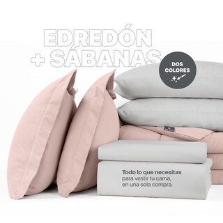 Foto 2 | Foto 2 | Set de Edredón con Fundas y Sábanas 7 Pzas Real Textil Rosa y Gris Matrimonial