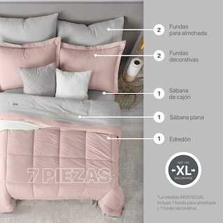 Foto 3 | Foto 3 | Set de Edredón con Fundas y Sábanas 7 Pzas Real Textil Rosa y Gris Matrimonial