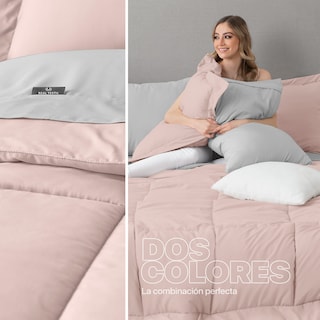 Foto 5 | Foto 5 | Set de Edredón con Fundas y Sábanas 7 Pzas Real Textil Rosa y Gris Matrimonial