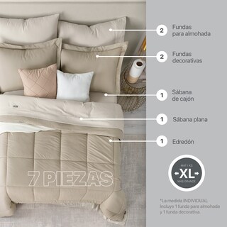 Foto 3 | Foto 3 | Set de Edredón con Fundas y Sábanas 7 piezas Real Textil Khaki Beige King Size
