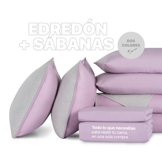 Foto 6 | Foto 6 | Set De Edredón Ligero Con Fundas De Almohada Y Set De Sábanas, Real Textil Matrimonial Violeta- Gris Doble Vista