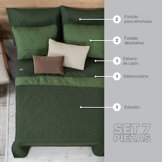 Foto 2 | Foto 2 | Set De Edredón Ligero Con Fundas De Almohada Y Set De Sábanas, Real Textil Matrimonial Verde Oscuro- Oliva Doble Vista