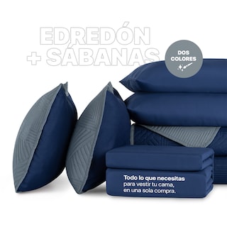 Foto 6 | Foto 6 | Set De Edredón Ligero Con Fundas De Almohada Y Set De Sábanas, Real Textil King Size Azul Marino - Gris Doble Vista