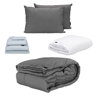 Foto 1 | Foto 1 | Edredon Homy Gris + Protector Cloud + Sabanas Softy Platino + Almohada 2-pack Matrimonial