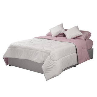 Foto 4 | Foto 4 | Set De Edredon Doble Vista Lila-gris+ Sabanas Softy Platino Queen Size