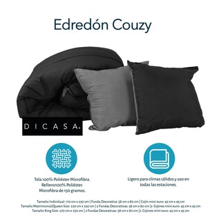 Foto 4 | Foto 4 | Edredón Couzy Doble Vista Negro-Gris + Sábanas Softy Platino King Size + Almohada 2-pack