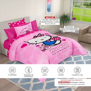 Foto 8 | Foto 8 | Set De Edredón Microfibra Matrimonial Hello Kitty Apple