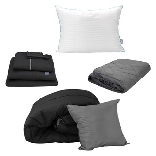 Foto 1 | Foto 1 | Edredón Doble Vista Dicasa Couzy Negro Y Gris + Sábanas Royal Negro + Protector Lux + Almohada Royal Individual