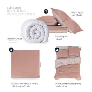Foto 5 | Foto 5 | Funda de Duvet Sin Relleno + Fundas de Almohada Esquimal King Size Rosa y Rosa Claro Tipo Lino Doble Vista