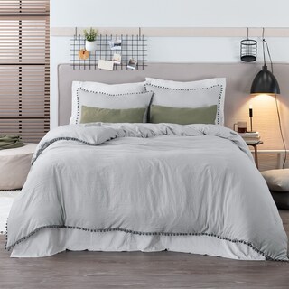 Foto 1 | Foto 1 | Funda de Duvet con Pompones Sin Relleno + Fundas de Almohada Esquimal Matrimonial XL Gris Claro