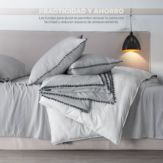 Foto 2 | Foto 2 | Funda de Duvet con Pompones Sin Relleno + Fundas de Almohada Esquimal Matrimonial XL Gris Claro