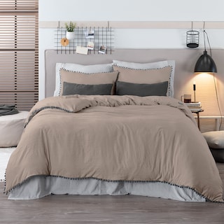 Foto 1 | Foto 1 | Funda de Duvet con Pompones Sin Relleno + Fundas de Almohada Esquimal King Size XL Café