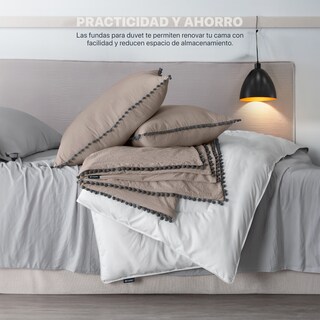 Foto 2 | Foto 2 | Funda de Duvet con Pompones Sin Relleno + Fundas de Almohada Esquimal King Size XL Café