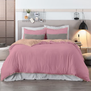 Foto 1 | Foto 1 | Funda de Duvet con Pompones Sin Relleno + Fundas de Almohada Esquimal Matrimonial XL Rosa / Durazno Doble Vista