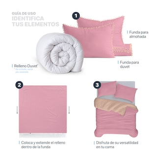 Foto 5 | Foto 5 | Funda de Duvet con Pompones Sin Relleno + Fundas de Almohada Esquimal Matrimonial XL Rosa / Durazno Doble Vista