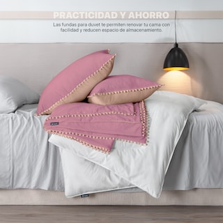Foto 2 | Foto 2 | Funda de Duvet con Pompones Sin Relleno + Fundas de Almohada Esquimal Matrimonial Rosa / Durazno Doble Vista
