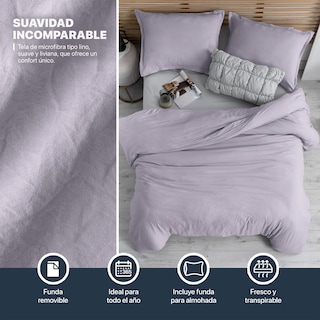 Foto 3 | Foto 3 | Funda de Duvet Sin Relleno + Fundas de Almohada Esquimal Matrimonial Xl Lila Tipo Lino