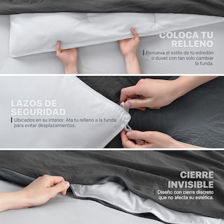 Foto 6 | Foto 6 | Funda de Duvet Sin Relleno + Fundas de Almohada Esquimal Matrimonial Negro y Gris Tipo Lino Doble Vista