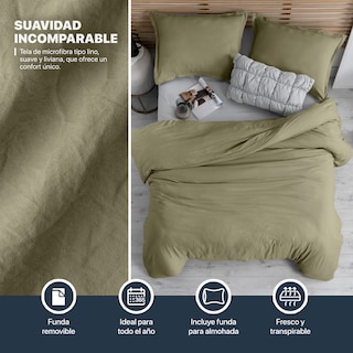 Foto 3 | Foto 3 | Funda de Duvet Sin Relleno + Fundas de Almohada Esquimal Matrimonial Verde Tipo Lino