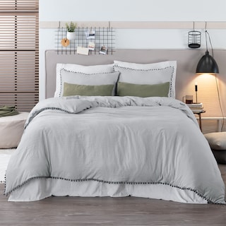 Foto 1 | Foto 1 | Funda de Duvet con Pompones Sin Relleno + Fundas de Almohada Esquimal King Size XL Gris Claro