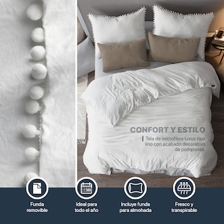 Foto 3 | Foto 3 | Funda de Duvet con Pompones Sin Relleno + Fundas de Almohada Esquimal Matrimonial Blanco