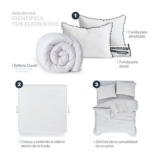 Foto 5 | Foto 5 | Funda de Duvet con Pompones Negros Sin Relleno + Funda de Almohada Esquimal Individual Blanco