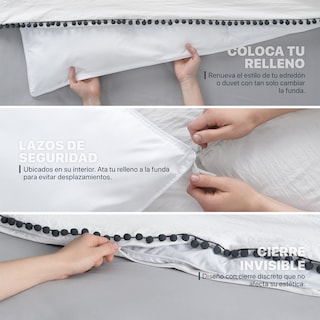 Foto 6 | Foto 6 | Funda de Duvet con Pompones Negros Sin Relleno + Funda de Almohada Esquimal Individual Blanco