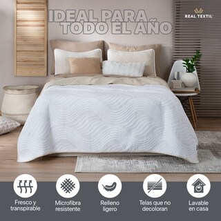 Foto 4 | Foto 4 | Edredón Ligero Individual con Funda de Almohada Real Textil Pinsonic Doble Vista Blanco - Beige