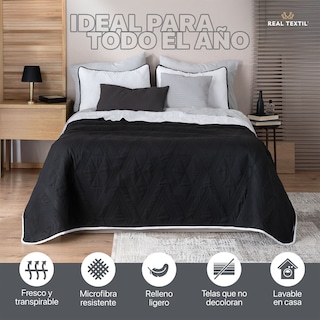 Foto 4 | Foto 4 | Edredón Ligero Individual con Funda de Almohada Real Textil Pinsonic Doble Vista Negro y Blanco