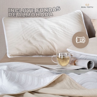 Foto 3 | Foto 3 | Edredón Ligero Queen Size con Fundas de Almohada Real Textil Pinsonic Doble Vista Blanco - Beige