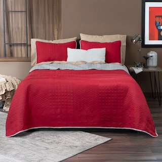 Foto 1 | Foto 1 | Edredón Ligero Matrimonial con Fundas de Almohada Real Textil Pinsonic Doble Vista Rojo - Gris