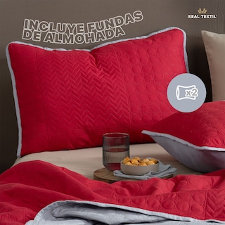 Foto 3 | Foto 3 | Edredón Ligero Matrimonial con Fundas de Almohada Real Textil Pinsonic Doble Vista Rojo - Gris