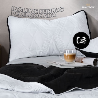 Foto 3 | Foto 3 | Edredón Ligero Matrimonial con Fundas de Almohada Real Textil Pinsonic Doble Vista Negro - Blanco
