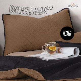 Foto 3 | Foto 3 | Edredón Ligero King Size con Fundas de Almohada Real Textil Pinsonic Doble Vista Negro - Ocre