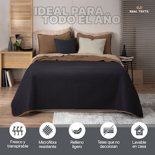 Foto 4 | Foto 4 | Edredón Ligero King Size con Fundas de Almohada Real Textil Pinsonic Doble Vista Negro - Ocre