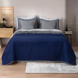 Foto 1 | Foto 1 | Edredón Ligero Individual con Funda de Almohada Real Textil Pinsonic Doble Vista Azul Marino - Gris Oscuro