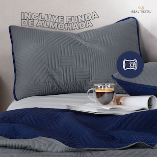 Foto 3 | Foto 3 | Edredón Ligero Individual con Funda de Almohada Real Textil Pinsonic Doble Vista Azul Marino - Gris Oscuro