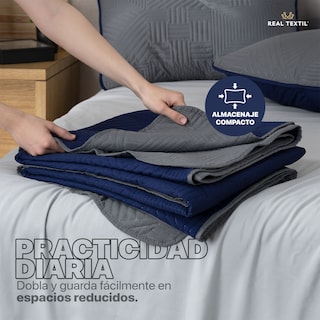 Foto 7 | Foto 7 | Edredón Ligero Individual con Funda de Almohada Real Textil Pinsonic Doble Vista Azul Marino - Gris Oscuro
