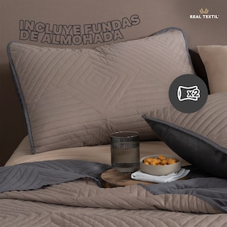 Foto 3 | Foto 3 | Edredón Ligero Queen Size con Fundas de Almohada Real Textil Pinsonic Doble Vista Gris Oscuro - Café