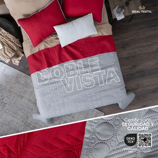 Foto 2 | Foto 2 | Edredón Ligero King Size con Fundas de Almohada Real Textil Pinsonic Doble Vista Rojo - Gris