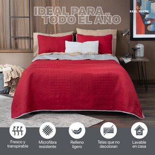 Foto 4 | Foto 4 | Edredón Ligero King Size con Fundas de Almohada Real Textil Pinsonic Doble Vista Rojo - Gris
