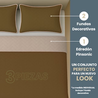 Foto 2 | Foto 2 | Edredón Ligero Con Fundas Tesso Home Pinsonic Matrimonial Color Arena Doble Vista