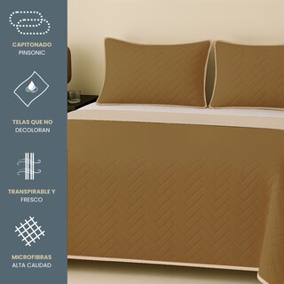 Foto 3 | Foto 3 | Edredón Ligero Con Fundas Tesso Home Pinsonic Matrimonial Color Arena Doble Vista