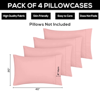 Foto 3 | Foto 3 | Fundas De Almohada Utopia Bedding Tamaño King, 20 X 40 Cm, Paquete De 4 Unidades, Color Rosa - Venta Internacional.