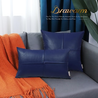 Foto 7 | Foto 7 | Fundas De Cojín Brawarm De Piel Sintética De 55 Cm, Azul Marino, X2 - Venta Internacional.